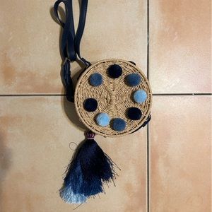 Italian woven blue tassel purse